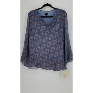 Lapis Women's 2X Blue Purple Floral Print Chiffon Blouse Sheer Lightweight